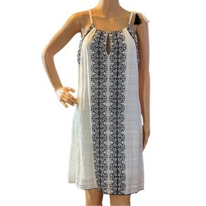 Hale Bob White and Black Embroidered Cotton Voile Sleeveless Boho Dress XS